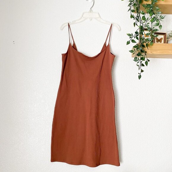 🦋 ABERCROMBIE & FITCH Ribbed Bodycon Dress Large Rust Orange Red Casual - Picture 3 of 4